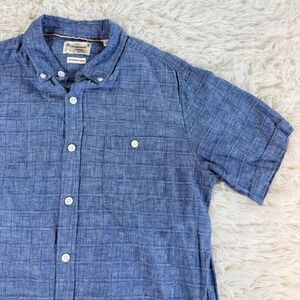 Weatherproof Mens Washable Linen Short Sleeve Button Up Shirt Blue Plaid Medium